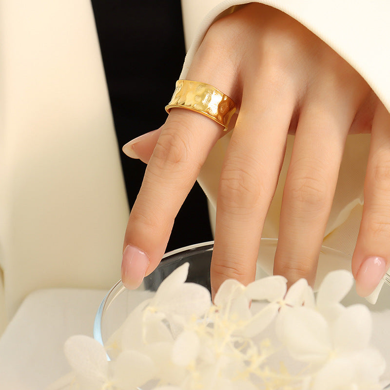 Day time diary uneven handmade ring opening design titanium steel gold plated ring A167