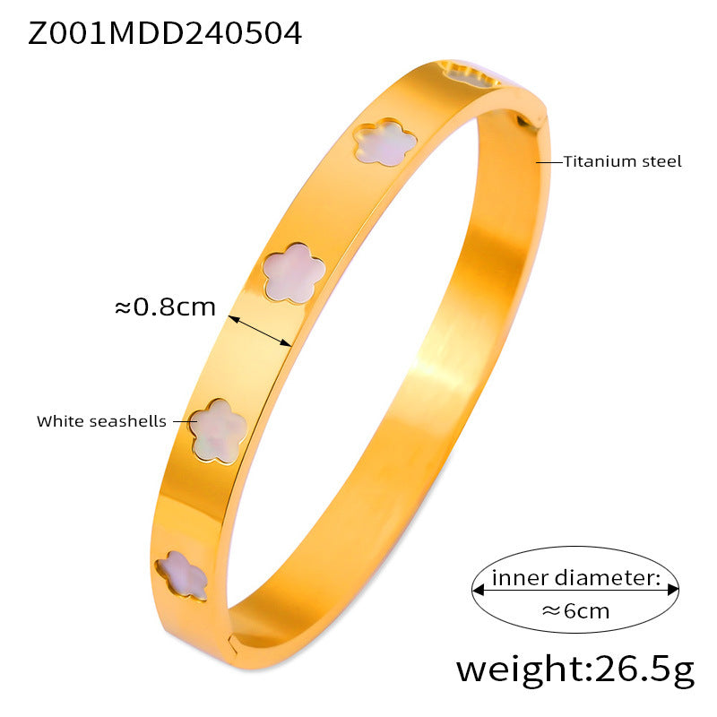 Hot-selling niche personality geometric bracelet flower shape inlaid fritillary acrylic design titanium steel bracelet pp