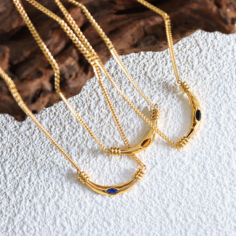 Desert journey literary sense set with three kinds of gemstones retro pendant personalized necklace gold-plated jewelry 99