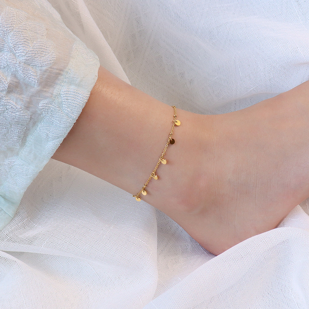 Jewelry legchain disc fringed anklet, titanium steel 18k gold foot decoration beach jewelry S113