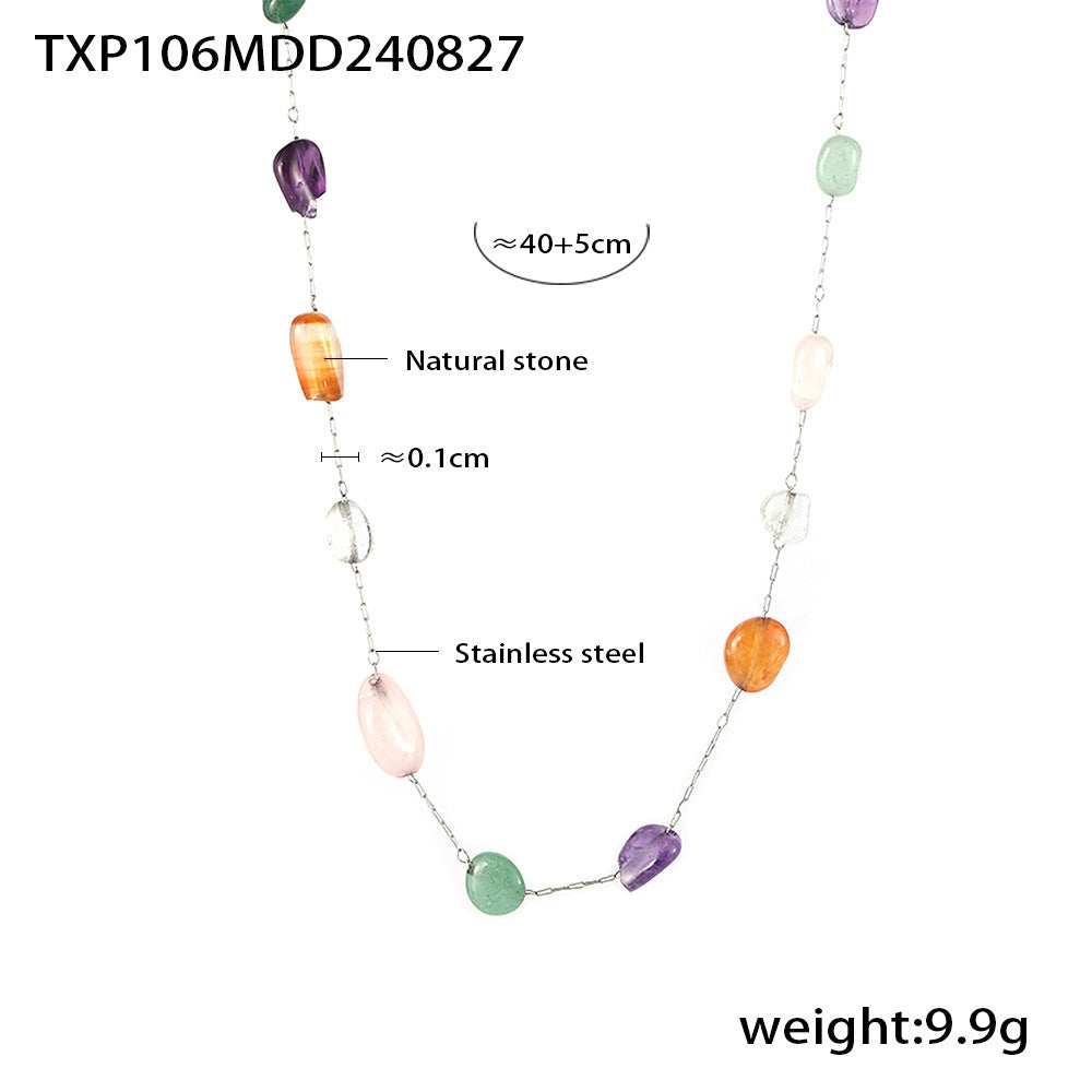 Colored natural gravel necklace bracelet New irregular stainless steel jewelry set for women