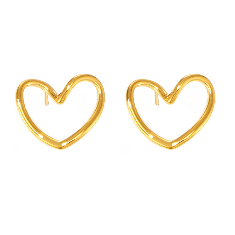 Hollow love stud earrings autumn and winter accessories INS style niche earrings titanium steel PVD plated 18K real gold jewelry