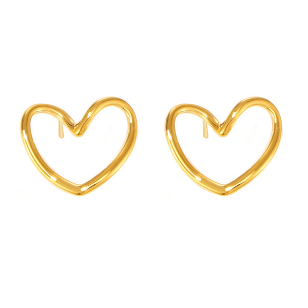 Hollow love stud earrings autumn and winter accessories INS style niche earrings titanium steel PVD plated 18K real gold jewelry