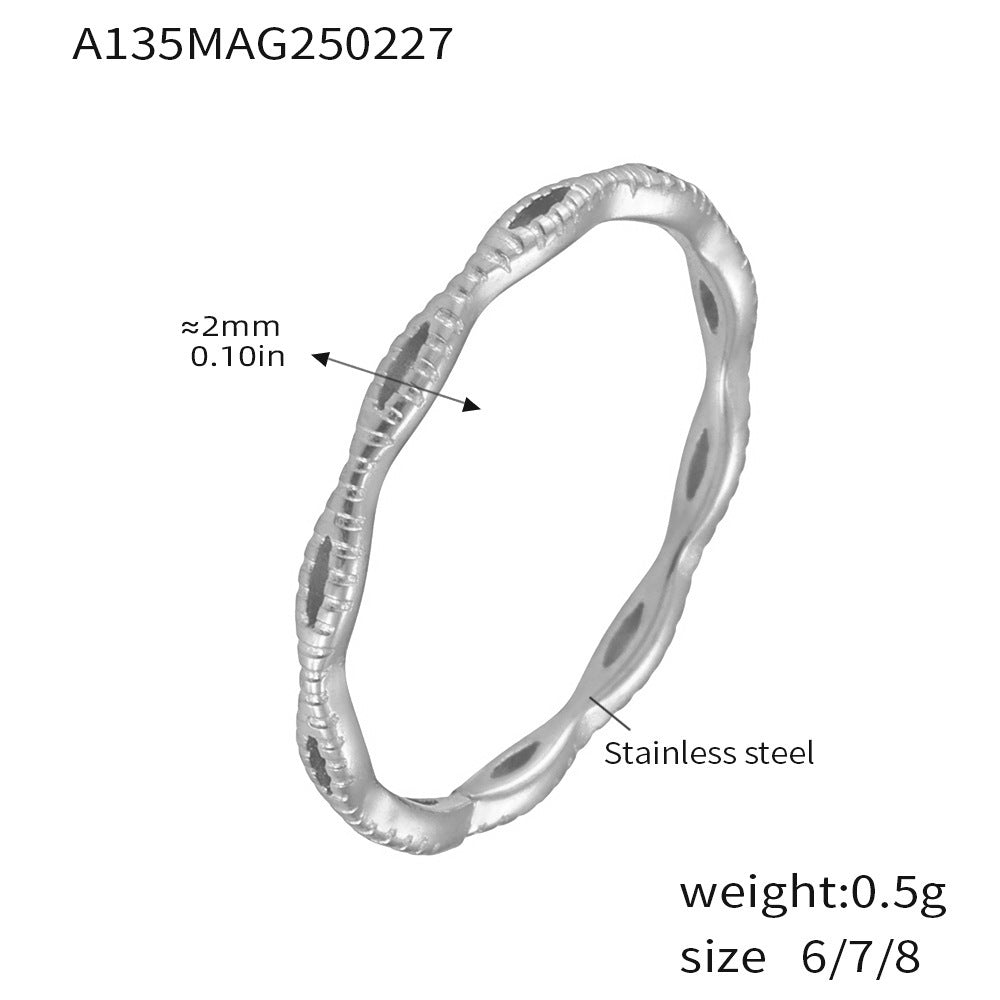 Interlocking ring women's stainless steel gold-plated fashion versatile hollow open ring niche jewelry pp