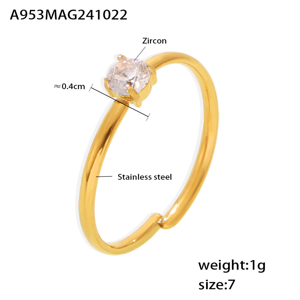 Single-claw zircon ring PVD electroplated stainless steel opening adjustment light luxury index finger ring spot 99