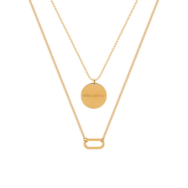 Big Round Brand Geometric Oval Clavicle Neck Chain Hip Hop Style Double Layer Stacked Titanium Steel Necklace Women's Jewelry Pendant