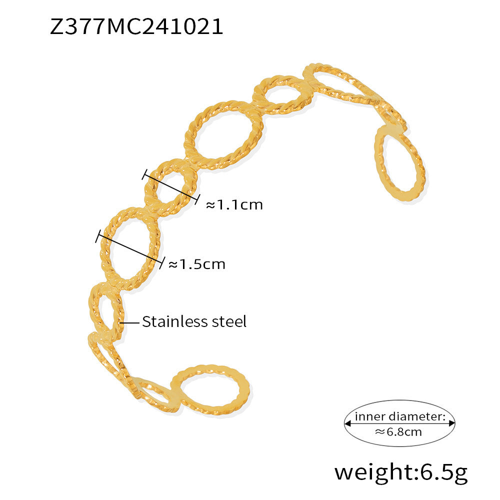Threaded ring splicing opening bracelet European and American new stainless steel plated 18K real gold simple popular bracelet pp