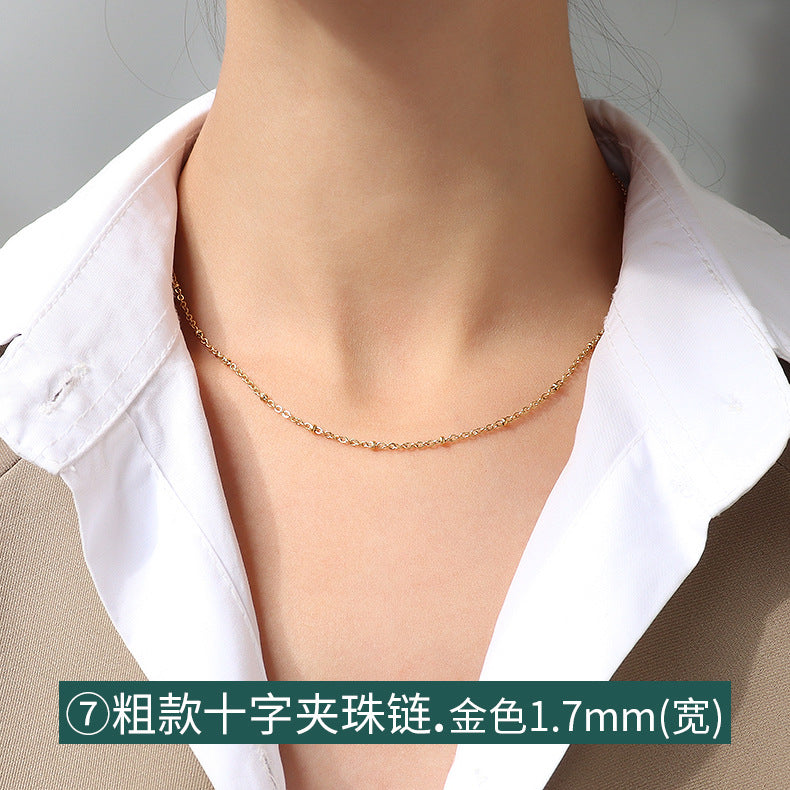 Cross chain Snake bone chain Twist chain Box chain Variety necklace Women's titanium steel plated 18K gold plain chain Clavicle chain jewelry 99
