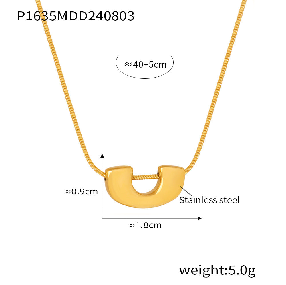 New U-shaped pendant collarbone necklace earrings niche geometric stainless steel plated 18k real gold jewelry set pp