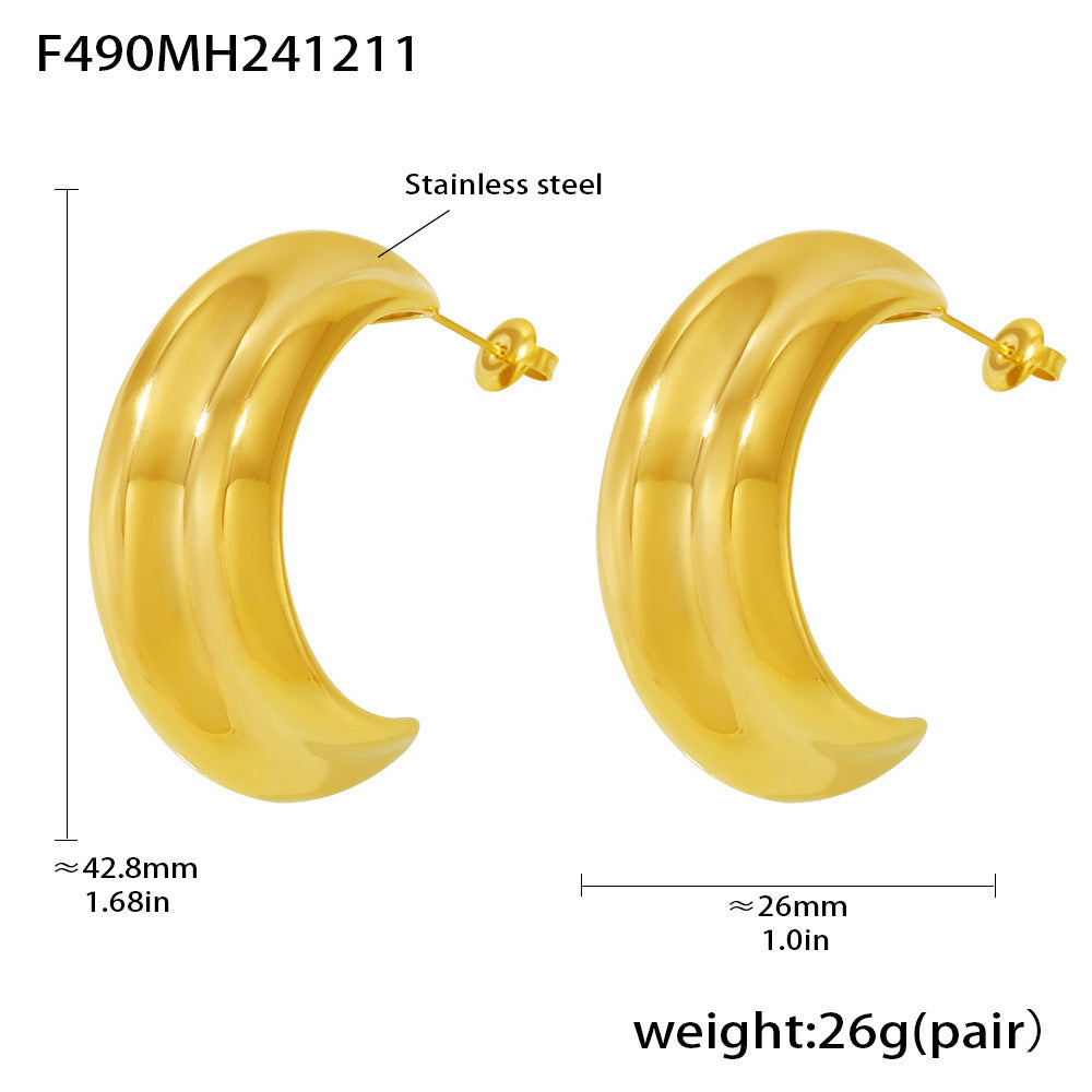 Stainless steel C-type Linjia hot-selling heavy industry high-gloss texture earrings earrings PVD electroplating European and American earrings wholesale 99