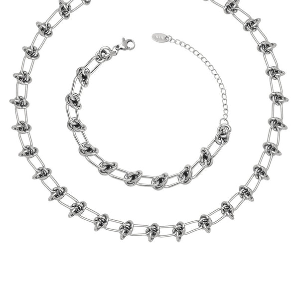 Handmade hip-hop exaggerated cold wind knotted chain necklace bracelet titanium steel jewelry set pp