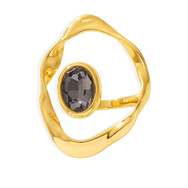 Czech big diamond special-shaped big round exaggerated ring women's copper plated real gold fashionable trend spot supply