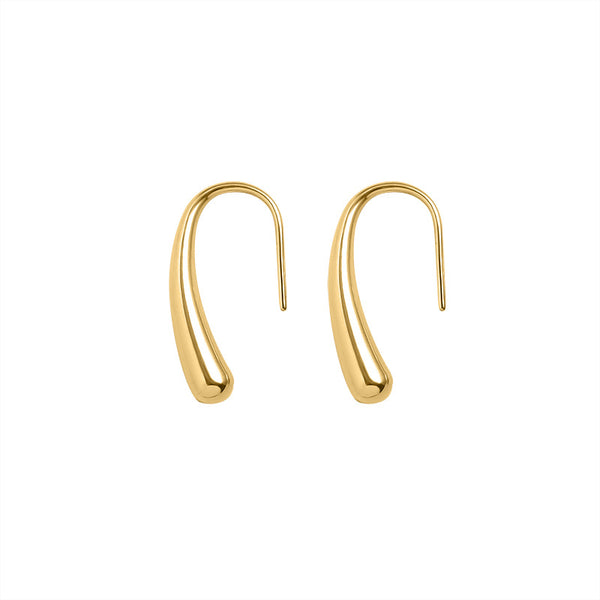 Tide niche design Unique small water drop curved hook geometric stud earrings Female cold wind, titanium steel F31599