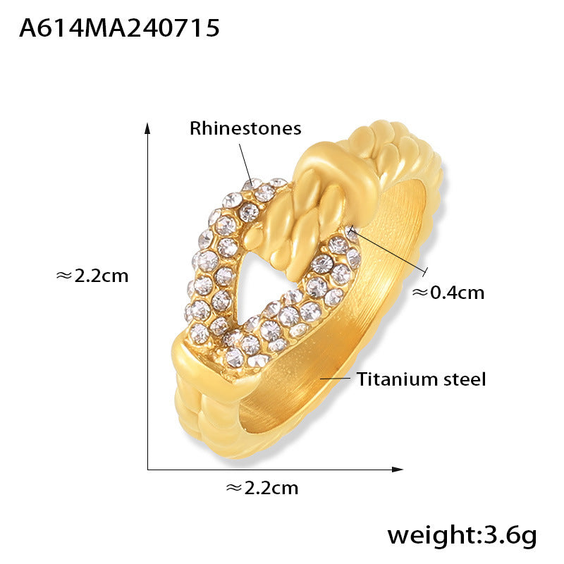 Hot-selling diamond-set twist edge ring women's versatile personality design titanium steel plated 18k gold new index finger ring pp