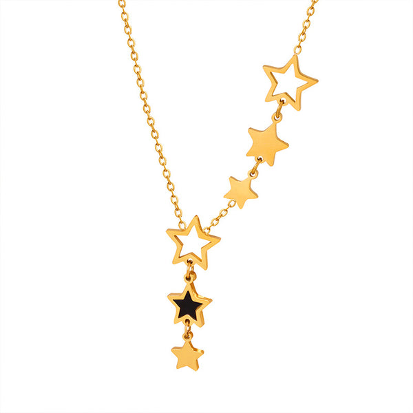 Niche temperament light luxury elegant geometric pentagram pendant design sense fashionable versatile titanium steel gold-plated necklace pp