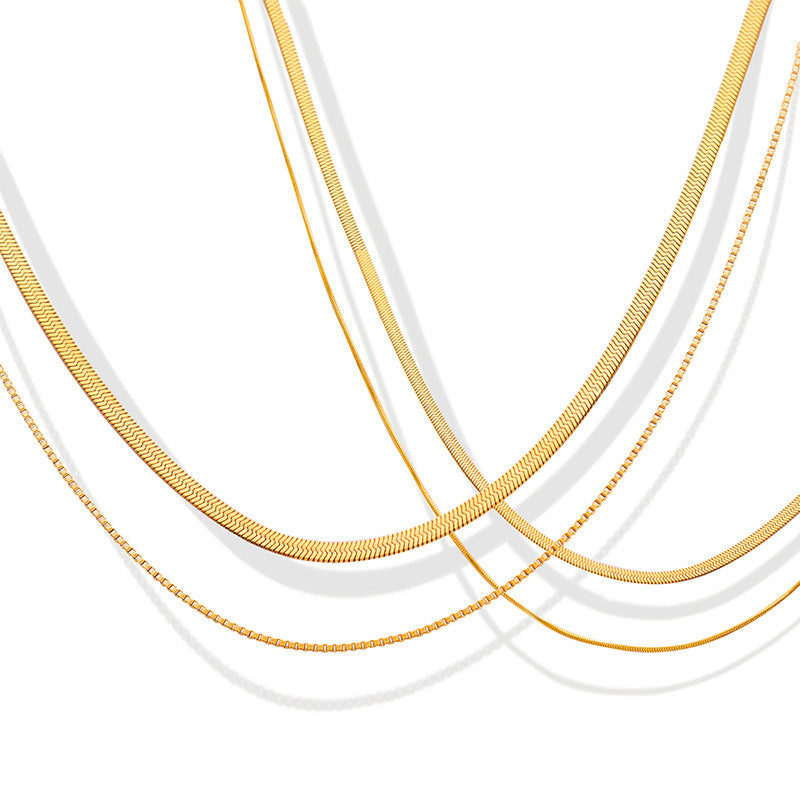 Cold temperament double-layer blade snake bone chain necklace female, cross-border hot-selling minimalist versatile gold-plated collarbone chain