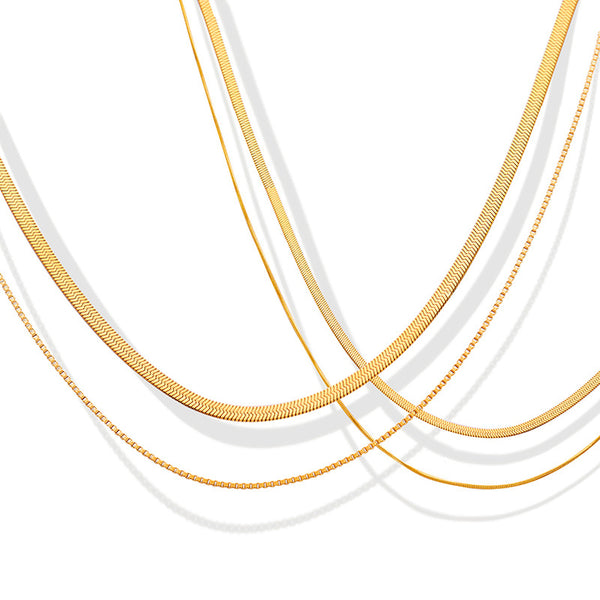 Cold temperament double-layer blade snake bone chain necklace female, cross-border hot-selling minimalist versatile gold-plated collarbone chain