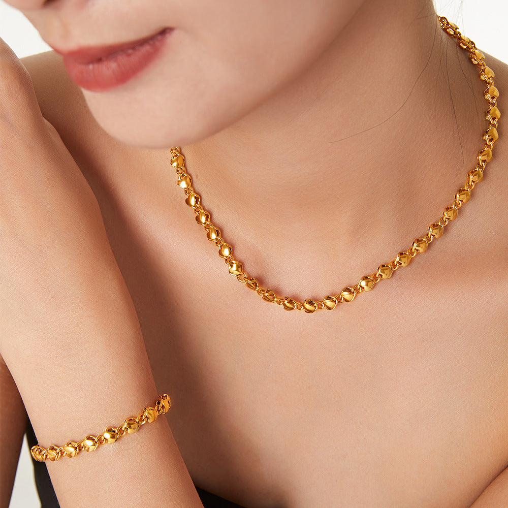 18k gold-plated hollow love woven bracelet necklace copper material does not fade simple set