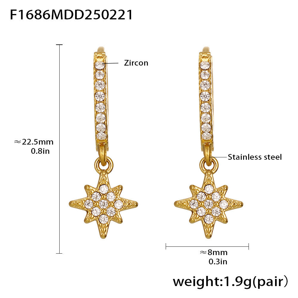 Stainless steel inlaid zircon full diamond earrings multi-element earrings plated with 18k gold color retention exquisite earrings combination