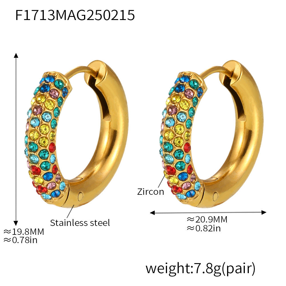 4mm circle 5A zircon earrings light luxury high version texture earrings titanium steel stainless steel color retention simple earrings