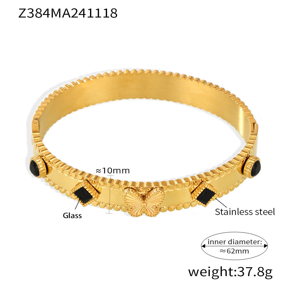 Batch flower butterfly zircon Czech glass stone stainless steel plated 18k gold bracelet high version buckle women's bracelet pp