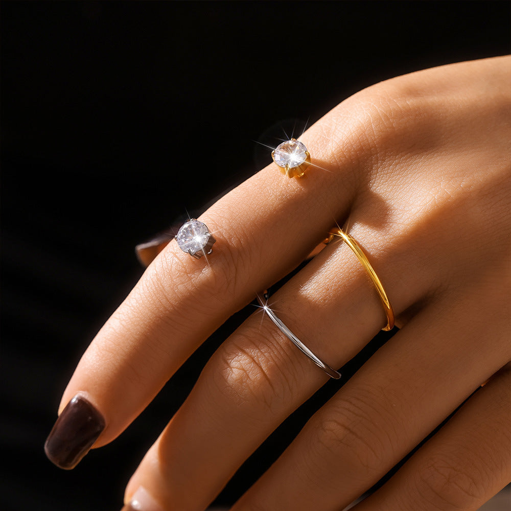 S-shaped double finger wrapped gold 3A zircon ring women's stainless steel PVD plated 18K gold simple light luxury ring