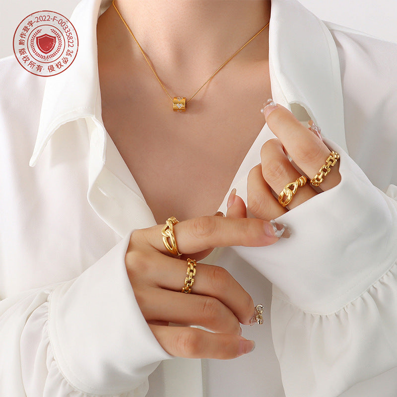 Versatile non-fading zircon inlaid hollow cylindrical necklace plated with 18K gold women's jewelry 99