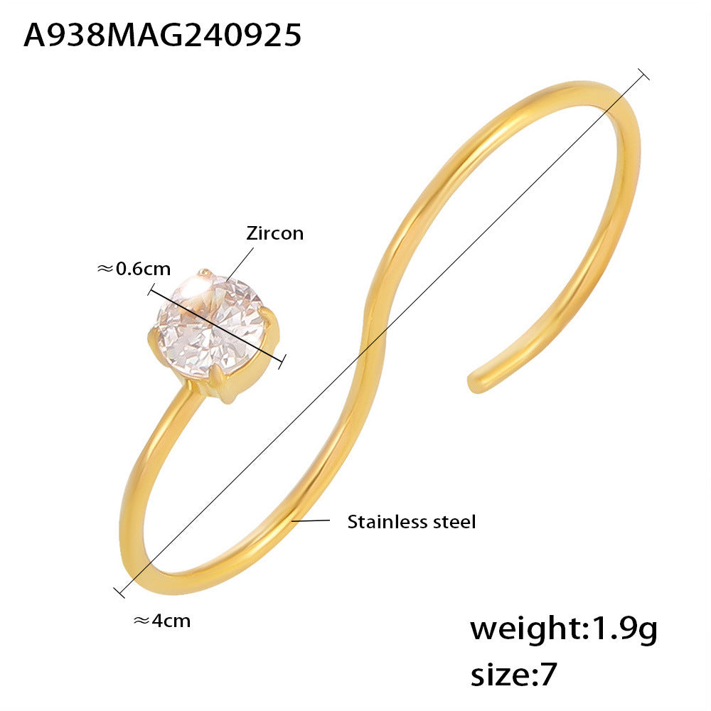 S-shaped double finger wrapped gold 3A zircon ring women's stainless steel PVD plated 18K gold simple light luxury ring