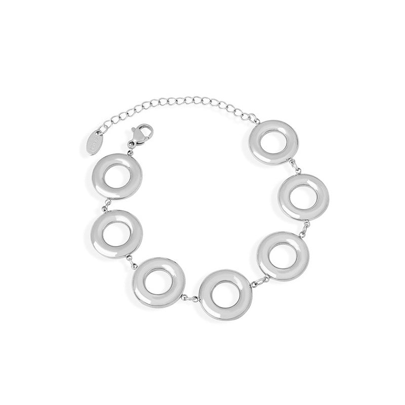 New niche design simple and fashionable personalized titanium steel gold-plated geometric round bracelet long earrings jewelry