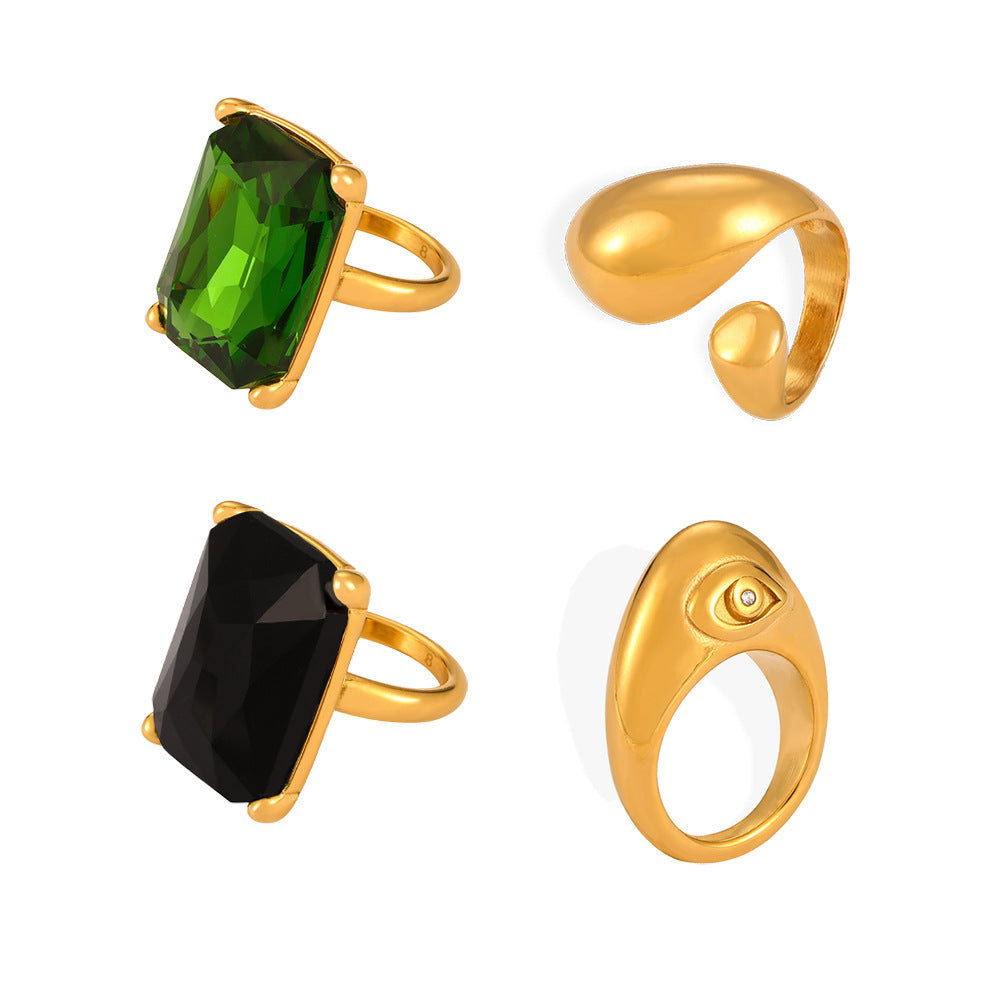 Personalized diamond-set design sense geometric ring female niche texture titanium steel gold-plated index finger ring