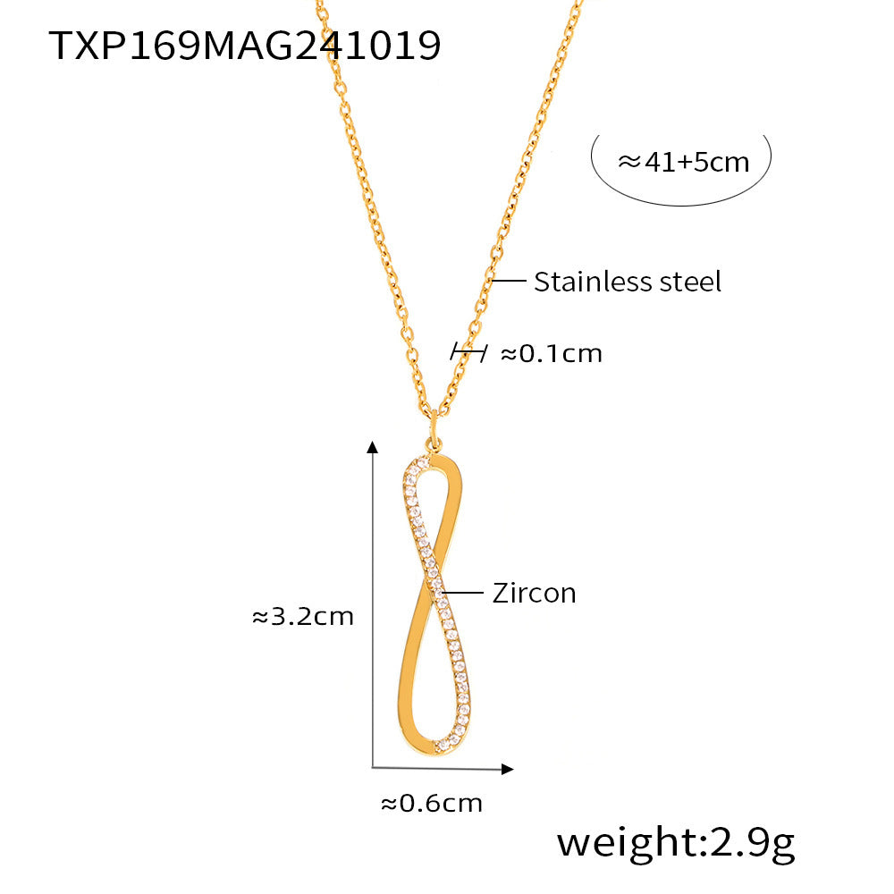 8-character CNC inlaid zircon strip double-layer necklace niche bracelet stainless steel jewelry set 99