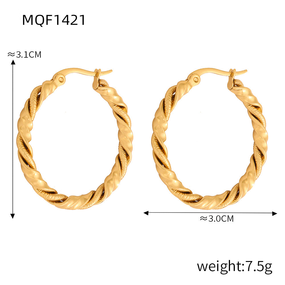 New fashion simple cold wind niche design titanium steel gold-plated twist pattern exaggerated earrings jewelry wholesale 99