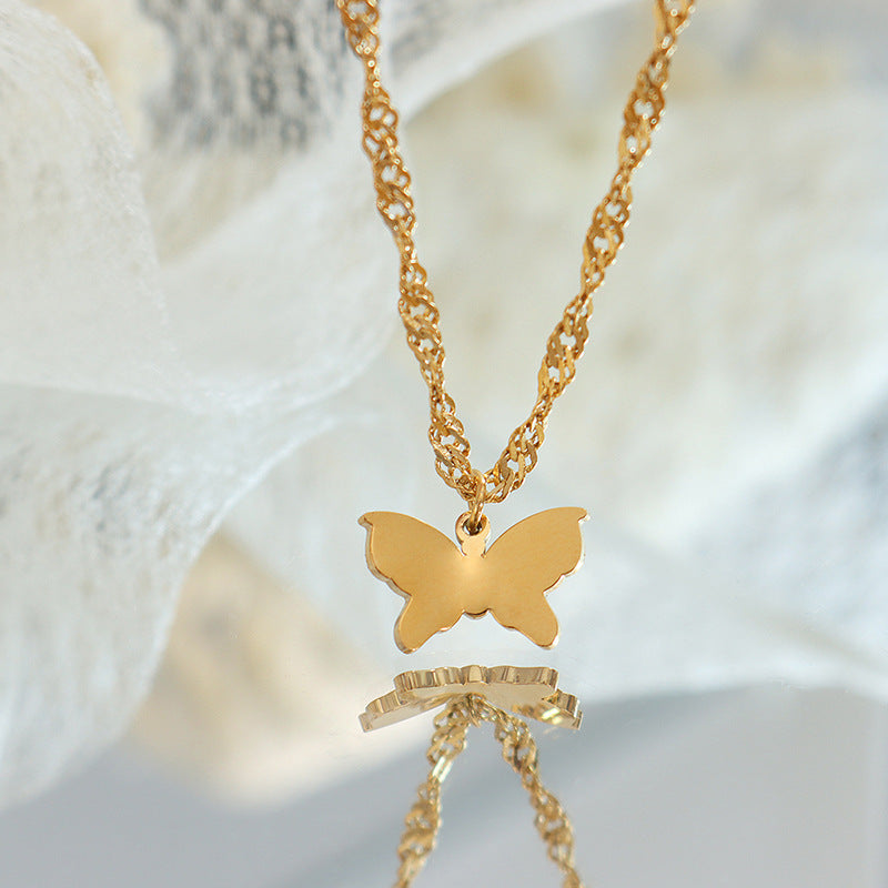 Trendy style personality temperament dancing fairy butterfly titanium steel gold-plated necklace niche design short jewelry woman