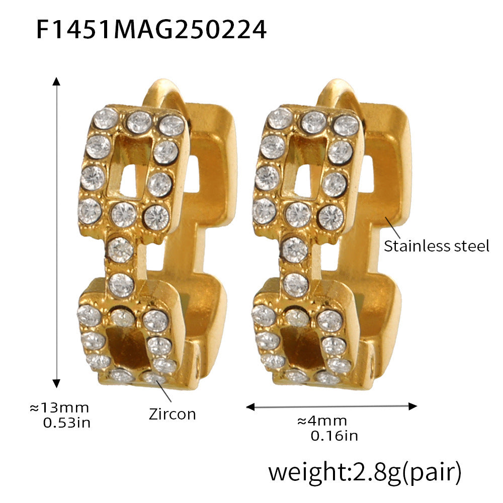 Niche temperament zircon bead earrings stainless steel electroplating 18K real gold ear buckle earrings wholesale collection