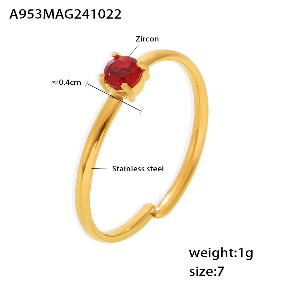 Single-claw zircon ring PVD electroplated stainless steel opening adjustment light luxury index finger ring spot 99