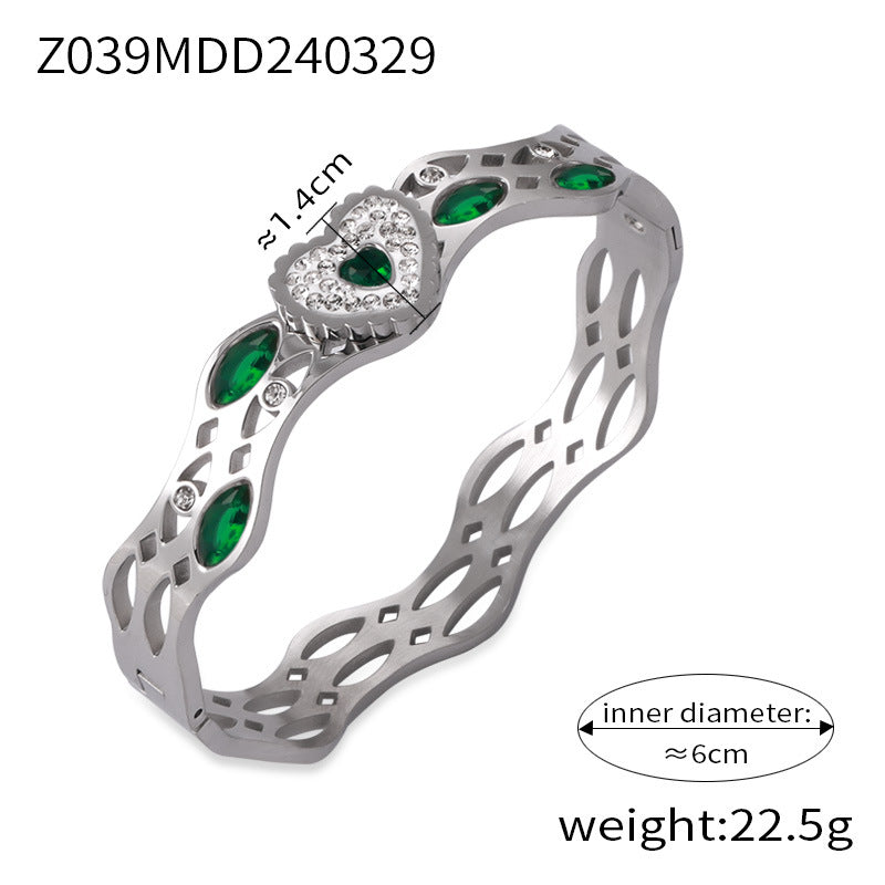 Simple personality niche geometric hollow jewelry texture design sense inlaid diamond design sense titanium steel gold-plated bracelet