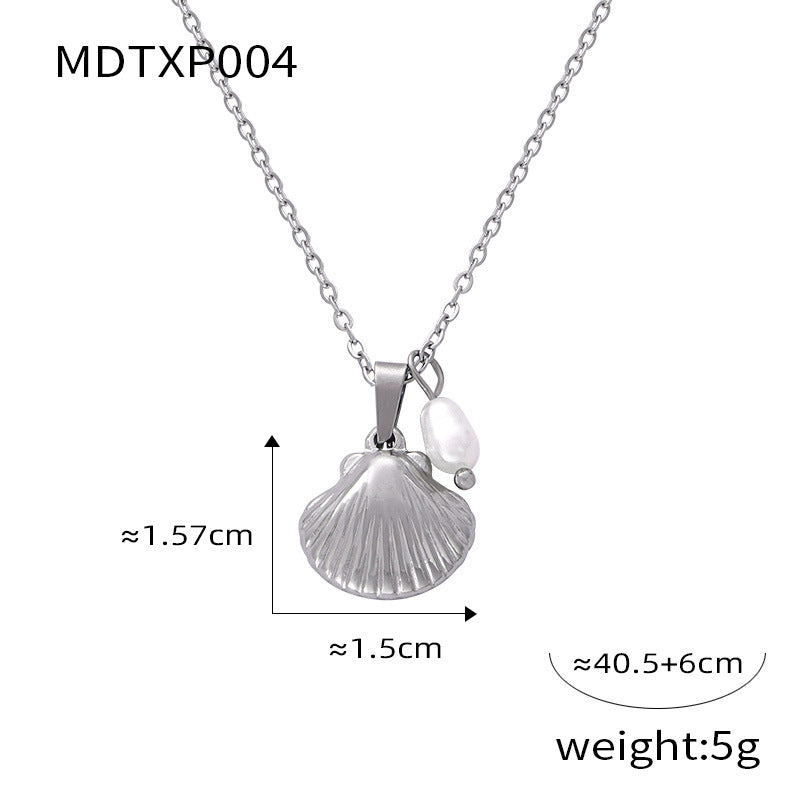Personalized casual style jewelry with diamond shell shape design sense pendant, freshwater pearl titanium steel jewelry set pp