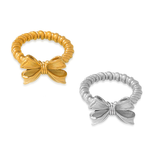 Stylish and simple personalized bow design ring geometric twist ring titanium steel gold-plated versatile index finger ring