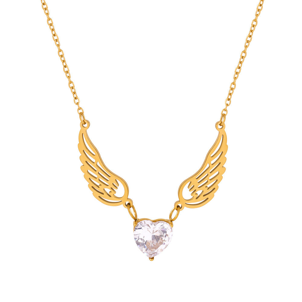 Love Zircon Angel Wings Necklace Versatile Personality Temperament Muse Gift Titanium Steel Clavicle Chain Jewelry Women