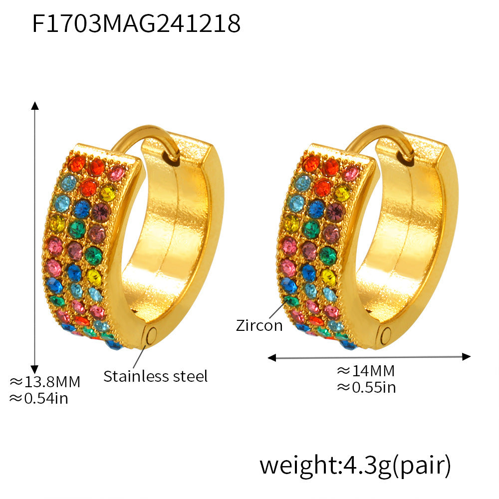 Autumn and winter new Gypsy donut stainless steel zircon earrings PVD electroplating 18K real gold temperament earrings 99