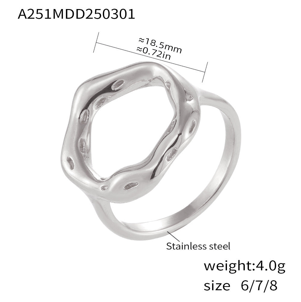 Niche ring karst ring earrings, European and American fashion simple jewelry, stainless steel plated 18K real gold set
