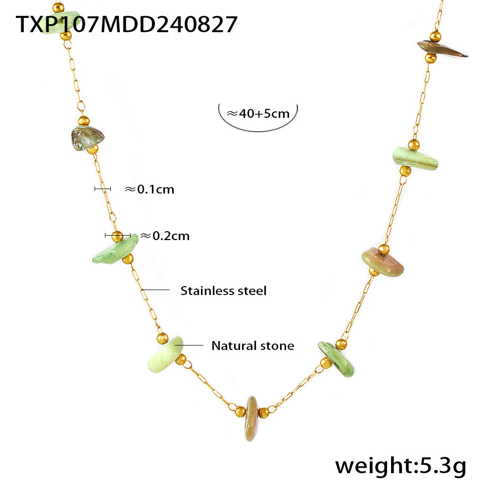 Colored natural gravel necklace bracelet New irregular stainless steel jewelry set for women