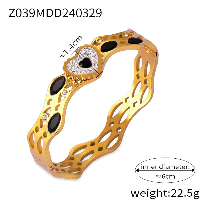 Simple personality niche geometric hollow jewelry texture design sense inlaid diamond design sense titanium steel gold-plated bracelet