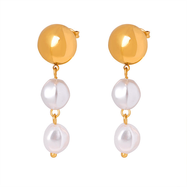 Cold wind temperament elegant steel ball fringed high-gloss bead design sense versatile titanium steel gold-plated earrings pp