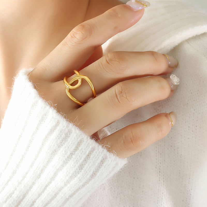 Double Ring Cross Personality Versatile Ring Niche Design Titanium Steel Plated 18K Gold Index Finger Ring A13099