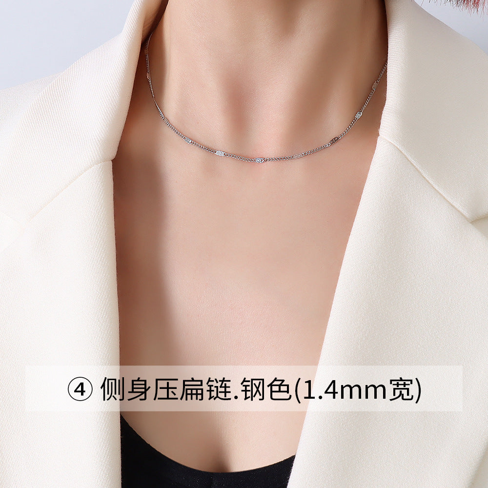 Cross chain Snake bone chain Twist chain Box chain Variety necklace Women's titanium steel plated 18K gold plain chain Clavicle chain jewelry 99