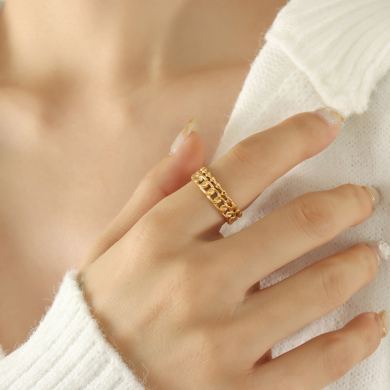 Simple personalized plain ring hollow index finger ring couple ring does not fade titanium steel jewelry A12599