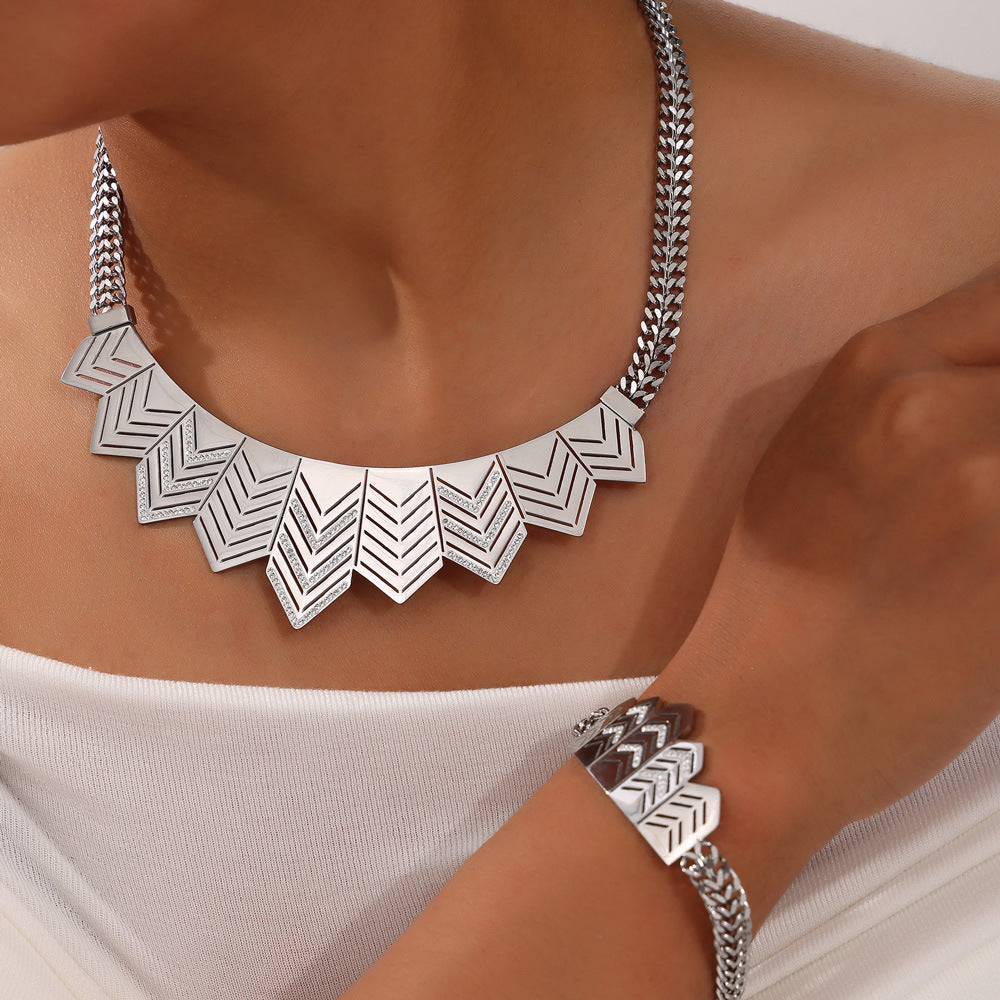 Niche hip-hop geometric jewelry hollow flag diamond-set design sense personalized titanium steel jewelry set