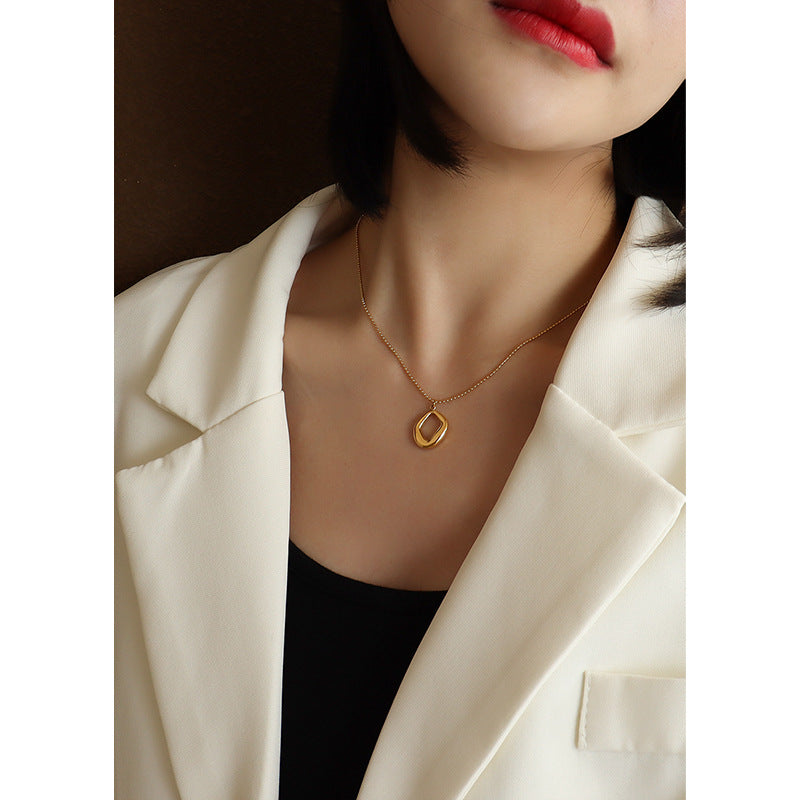 Chocker special-shaped heavy industry handmade irregular geometric pendant titanium steel 18k gold collarbone necklace P987