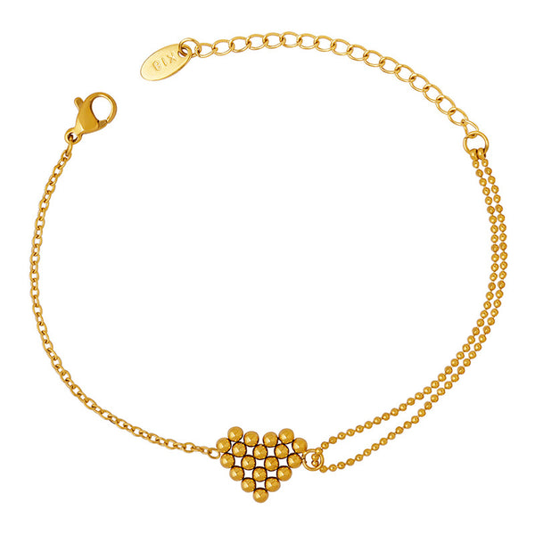 Bracelet Double Chain Steel Ball Peach Heart Love Pendant Bracelet Women's Titanium Steel 18k Gold Jewelry E203